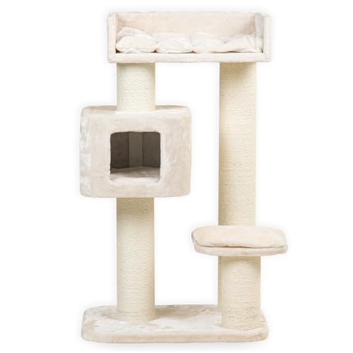 RHRQuality Kratzbaum für große Katzen stabil Devon Rex - XXL - mit 15cmØ Stämme 70x50x120cm und Stabil 30KG Katzenkratzbaum für große und schwere Katzen (Normal, Beige) von RHRQUALITY