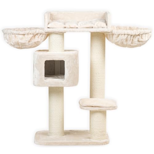 RHRQuality Kratzbaum für große Katzen stabil Devon Rex - XXL - mit 15cmØ Stämme 70x50x120cm und Stabil 30KG Katzenkratzbaum für große und schwere Katzen (Plus, Beige) von RHRQUALITY