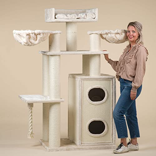 RHRQuality kratzbaum Grosse Katzen stabil Cat Paradise XXL katzenkratzbaum für Maine Coon große katzenbaum schwere Katze kletterbaum kratzmöbel Dicker stamm (Normal, Beige) von RHRQUALITY