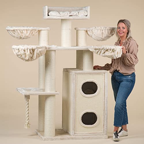 RHRQuality kratzbaum Grosse Katzen stabil Cat Paradise XXL katzenkratzbaum für Maine Coon große katzenbaum schwere Katze kletterbaum kratzmöbel Dicker stamm (Plus, Beige) von RHRQUALITY