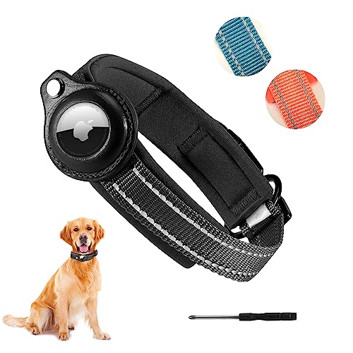 RHXOFYANG AirTag Hundehalsband, gepolstertes Air-Tag-Hundehalsband, verstellbares Airtag-Zubehör, reflektierendes Haustierhalsband für kleine und mittelgroße Hunde von RHXOFYANG (M, Schwarz) von RHXOFYANG