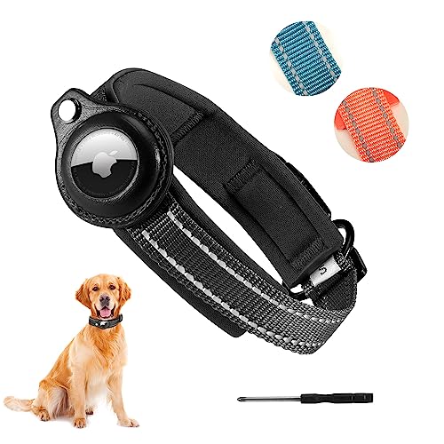 RHXOFYANG AirTag Hundehalsband, gepolstertes Air-Tag-Hundehalsband, verstellbares Airtag-Zubehör, reflektierendes Haustierhalsband für kleine und mittelgroße Hunde von RHXOFYANG (S, Schwarz) von RHXOFYANG