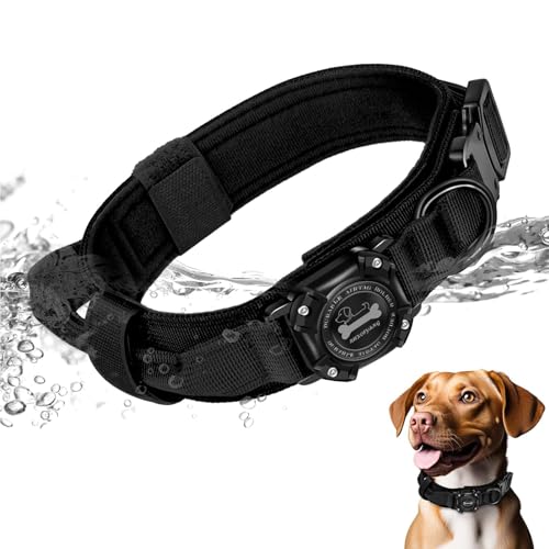 RHXOFYANG Hundehalsband mit Airtag-Halter, Airtag-Hundehalsband, IP68 wasserdicht, mit Kontrollgriff und Metallschnalle, militärische taktische Airtag-Hundehalsbandhalterung für mittelgroße und große von RHXOFYANG