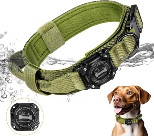 RHXOFYANG Taktisches Airtag-Hundehalsband, verstellbares militärisches taktisches Hundehalsband mit Kontrollgriff und Schwermetallschnalle, wasserdichter Airtag-Hundehalsbandhalter für mittelgroße von RHXOFYANG