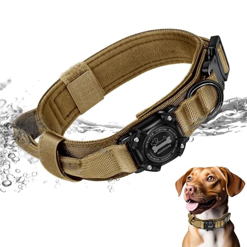 RHXOFYANG Taktisches Airtag-Hundehalsband, verstellbares militärisches taktisches Hundehalsband mit Kontrollgriff und Schwermetallschnalle, wasserdichter Airtag-Hundehalsbandhalter für mittelgroße von RHXOFYANG