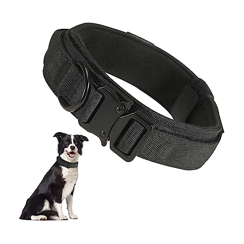 RHXOFYANG Taktisches Hundehalsband mit Griff, robustes Militär-Hundehalsband mit Schwermetallschnalle für Training, verstellbare taktische Halsbänder für mittelgroße und große Hunde (M, Schwarz) von RHXOFYANG