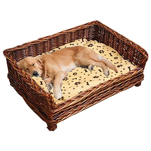 RHXWFDG Haustiernest Rattan Sommer, Zwinger Rattan Mit Weichem Kissen, Handgefertigter Weidenkorb, Haustier Für Nest, Haustier, Sommer, Hundebett, Katzenstreu, Großer Und Mittelgroßer Hund,44cm von RHXWFDG