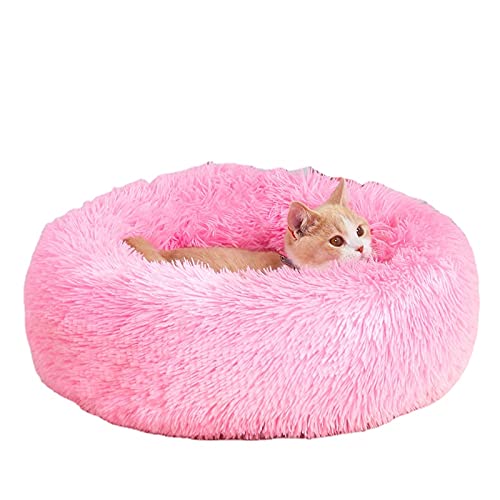 RICHRAIN Donut Beruhigendes Katzen- und Hundebett, Plüsch, waschbar, super weich und flauschig, für warmes Schlafen, 60 cm, Rosa von RICHRAIN