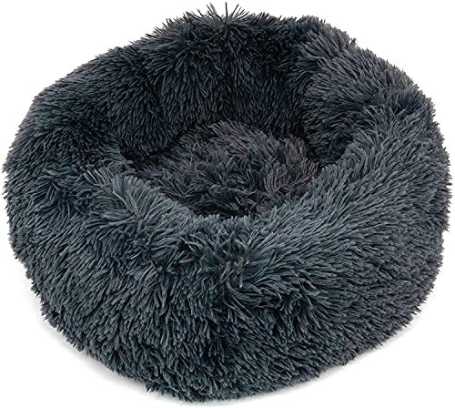 RICHRAIN Donut Beruhigendes Katzen- und Hundebett, Plüsch, waschbar, superweich und flauschig, für warmen Schlaf (40 cm, dunkelgrau) von RICHRAIN