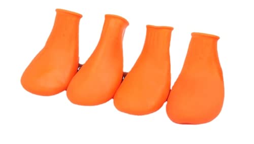 RICHRAIN Haustier-Regenschuhe für Katzen und Hunde, wasserdicht, schmutzabweisend, Größe L, 6 cm breit, Orange, 4 Stück von RICHRAIN