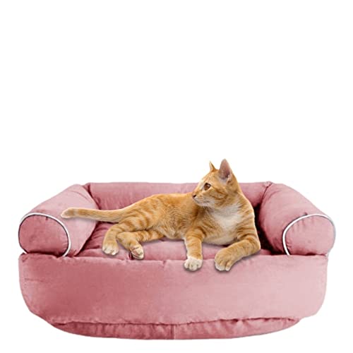 RICHRAIN Haustierbett Katze Hund Sofa Bett für Kleine Mittlere Hund und Katze Quadratisch Retro Haustier Katzenkorb Hundehütte Hundematte Tiernestdick warm (Rosa) von RICHRAIN