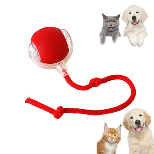 RICOKJRDE Interaktiver Rollender Hundeball, Chewie Viral Rolling Ball, Chewie Doggie Ball, Intelligentes Spielzeug Für Hunde Und Katzen, 360° Intelligenter Automatischer Rollender Haustierball (Red) von RICOKJRDE