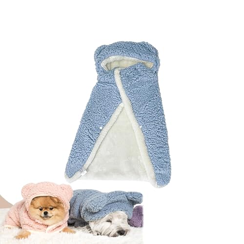 Umhangdecke Für Haustiere, Umhangdecke Für Hunde, Dicke Umhangdecke Für Hunde, Wintermantel Für Hunde Mit Mütze, Warme Schlafdecke Für Kleine Und Mittelgroße Hunde Und Katzen (L,Blue) von RICOKJRDE