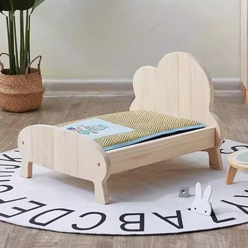 Massivholz Hundebett für mittlere kleine Hunde, Kiefer Haustier Bett mit Sitzkissen, rutschfeste Unterseite, wasserdichte Maschine waschbar abnehmbare Haustier Bettbezug(Color:Style 3,Size:Medium) von RIEJIN