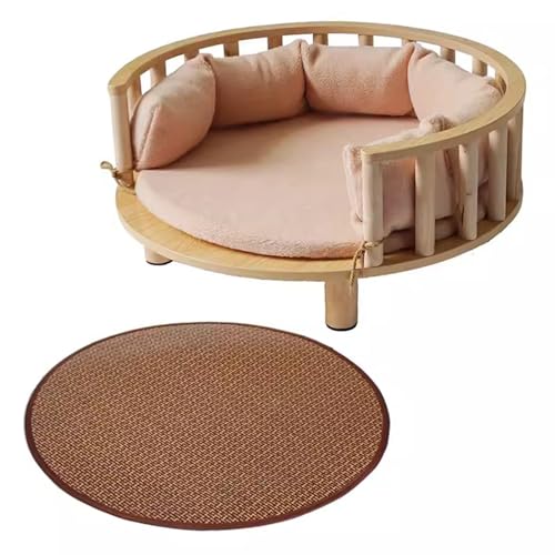 RIEJIN Kreisförmiges erhöhtes Hundebett mit Zaun, erhöhte Möbel Stil Kiefer Haustier Sofa für Katze/Hund mit weichem Kissen, für mittelgroßen Hund(Color:Style 13,Size:Size 4) von RIEJIN