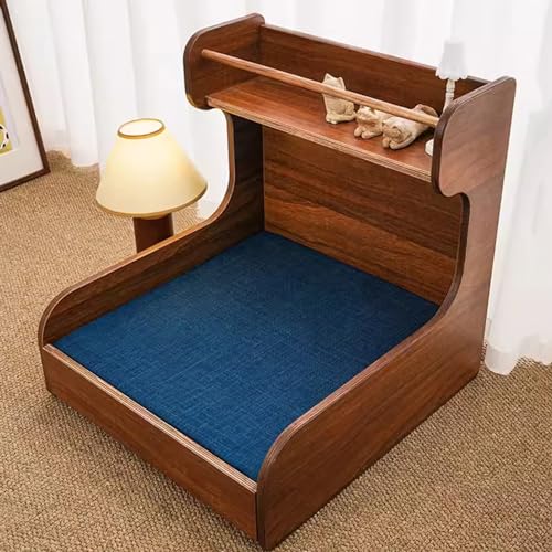 RIEJIN Nussbaumholz Hundebett, Haustierbett mit waschbarer Matratze, Aufbewahrungsregal, einfach zu montieren, Geeignet für kleine bis mittlere Haustiere(Color:Style 2) von RIEJIN