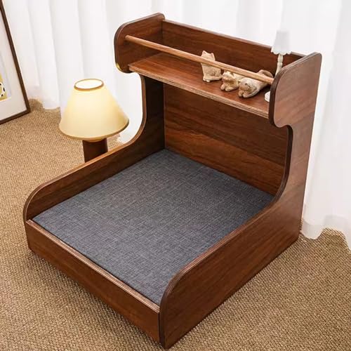 RIEJIN Nussbaumholz Hundebett, Haustierbett mit waschbarer Matratze, Aufbewahrungsregal, einfach zu montieren, Geeignet für kleine bis mittlere Haustiere(Color:Style 5) von RIEJIN