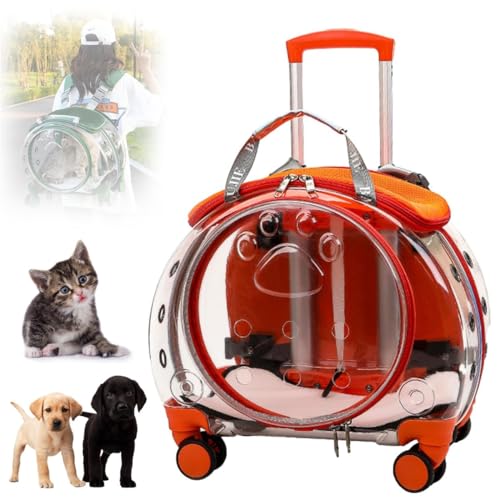 Katzentragetasche mit Rädern, transparenter und vollständig atmungsaktiver Haustiertrage-Rucksack, Haustier-Trolley-Rucksack, tragbarer Reiserucksack for Katzen und Hunde for Reisen/Spazierengehen(Ora von RIEONA