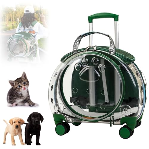 Katzentragetasche mit Rädern, transparenter und vollständig atmungsaktiver Haustiertrage-Rucksack, Haustier-Trolley-Rucksack, tragbarer Reiserucksack for Katzen und Hunde for Reisen/Spazierengehen(Gre von RIEONA