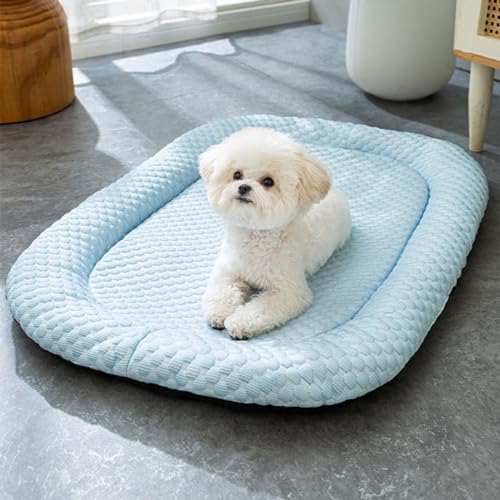 Kühlbett for Hunde, Kühlmatte for Hunde, Kühlkissen for Haustiere aus Eisseide, Kühlmatte for Hunde, blaues Hundebett oder Katzenbett for Kisten, Zwinger, Sofaböden, Autos, Außenbereich(Blauw,M) von RIEONA