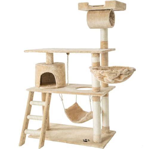 Kratzbaum XXL Katzenbaum Sisal große Katzen Kletterbaum 141 cm Katzenkratzbaum (Beige) von RILOOP