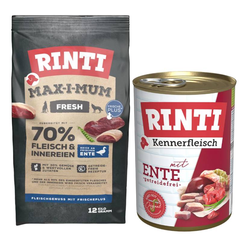 RINTI Kombi-Paket: 12 kg Max-i-mum + 12 x 400 g Kennerfleisch - Ente: 12 kg Max-i-mum + 12 x 400 g Kennerfleisch von RINTI Max-i-mum