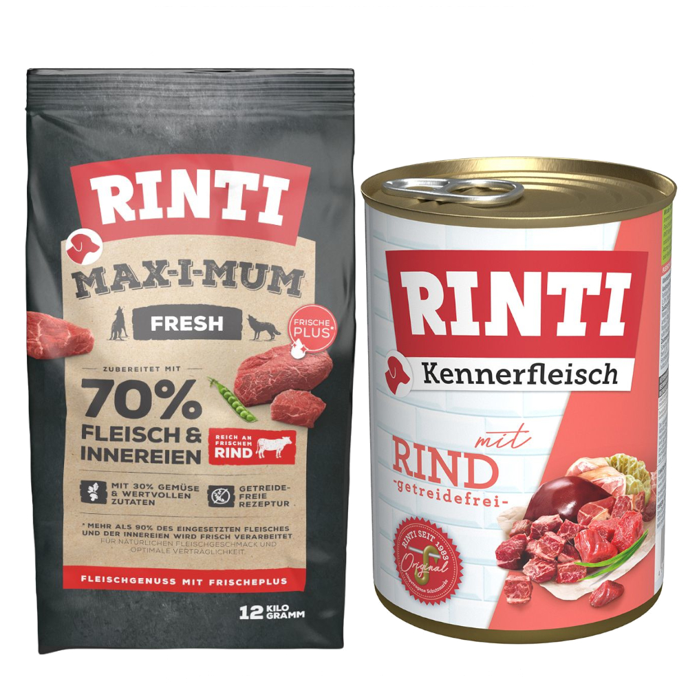 RINTI Kombi-Paket: 12 kg Max-i-mum + 12 x 400 g Kennerfleisch - Rind: 12 kg Max-i-mum + 12 x 400 g Kennerfleisch von RINTI Max-i-mum