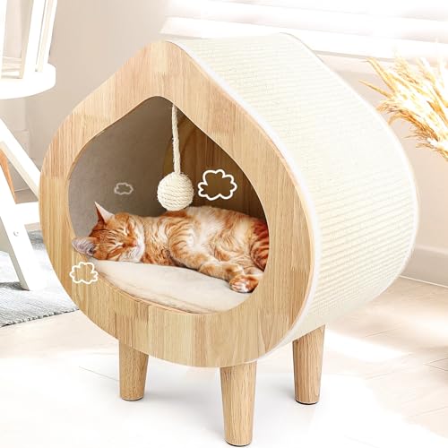 Modernes Luxus-Katzenhaus für Indoor-Katzen – Katzenbett-Haus, gemütliches Katzenhöhlenbett, Katzenkratzbett Haus für Katzenversteck – Haustier-Wohnung mit Katzenbett von RIO & ROXY