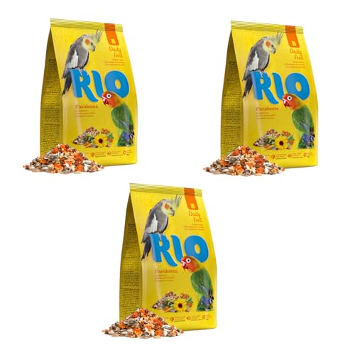 RIO Alleinfutter für Großsittiche | 3er Pack | 3 x 500 g | Speziell zusammengesetzte Mischung von ausgesuchten, gesunden und beliebten Saaten und Getreidearten | Mit Vogelbeeren von RIO