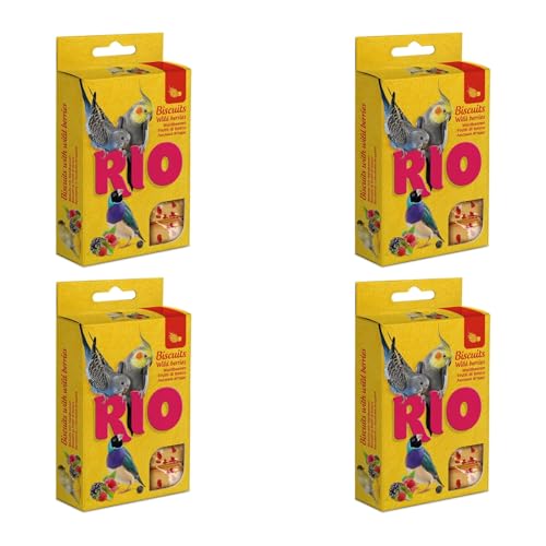 RIO Biskuits mit Waldbeeren | 4er Pack | 4 x 35 g | Ergänzungsfuttermittel für Ziervögel | Bestehend aus ganzen Eiern und Getreide | Für Abwechslung auf dem Speiseplan von RIO