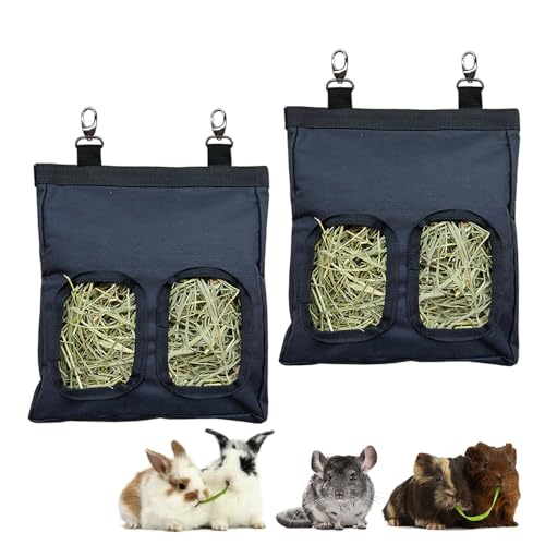 Meerschweinchen-Heu-Futterspender zum Aufhängen, für Kaninchen, Heu, Futtertasche für Meerschweinchen, Hasen, Chinchillas, PureBlack, 2 Stück von RIOUSSI