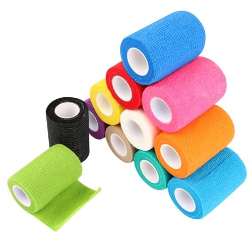 RISVOWO 12 Rollen Selbstklebender Verband, Haftbandage, Elastische Selbsthaftende Verband, Vliesstoff Selbsthaftende Bandage, für Stretch Sportler, Handgelenk, Knöchel, Pet Grooming (7,5cm x 4,5m) von RISVOWO