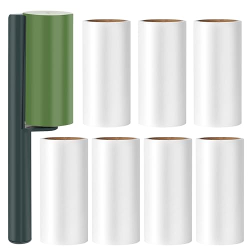 8 Rollen Fusselrolle Kleidung, Extra Klebrige Lint Roller 480 Blätter Selbstklebend Papier mit 1 Abroller und 1 Staubschutzhülle, Fusselrollen für Kleidung, Haare, Sofa, Bett, Katzenhaare, Hundehaare von RISVOWO