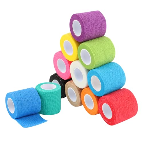 12 Rollen Selbstklebender Verband, Haftbandage, Elastische Selbsthaftende Verband, Vliesstoff Selbsthaftende Bandage, für Stretch Sportler, Handgelenk, Knöchel, Pet Grooming (5cm x 4,5m ) von RISVOWO