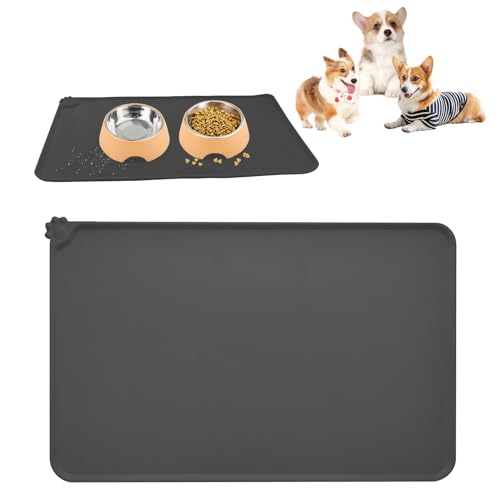 RISVOWO Hunde- und Katzennapfmatte, Napfunterlage Silikon, Silikon Fressnapf Unterlage, Silikonmatte wasserdichte und rutschfeste Futtermatte 48x30cm (schwarz) von RISVOWO