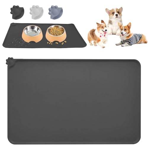 RISVOWO Hunde- und Katzennapfmatte, Napfunterlage Silikon, Silikon Fressnapf Unterlage, Silikonmatte wasserdichte und rutschfeste Futtermatte 48x30cm (Schwarz, 48x30cm) von RISVOWO