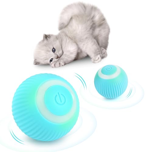 RISVOWO Interaktives Katzenspielzeug Ball, Katzenspielzeug Elektrisch mit LED-Leuchten, Intelligenz Katzenspielzeug mit 2 Modi, Automatisches Katzenball für Katzen von RISVOWO