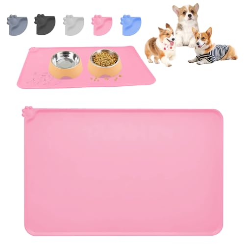 RISVOWO Silikon Napfunterlage, 100% wasserdichte Haustierfutter Matte, rutschfeste Hundenapf Matte, Silikon Fressnapf Unterlage für Hund und Katze (Rosa, 48x30cm) von RISVOWO