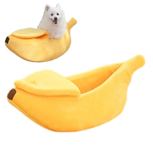 RJSQAQE Kreatives Katzennest in Bananenform, warmes, weiches Hundebett, flauschige Bananenform, Katzennest für Haustierbedarf, selbstwärmendes Winterbett, Haustierzubehör für Welpen, Kätzchen (Gelb, von RJSQAQE