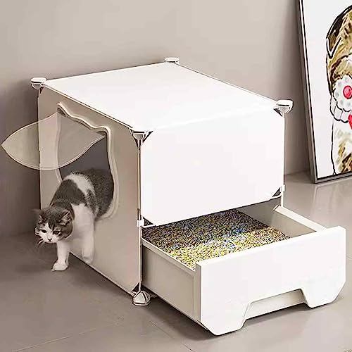 Katzenkäfig mit Katzentoilette, Katzenspielgehege für den Innenbereich, Katzenstreugehege, Metall und ABS-Kunststoff, geruchshemmend, leicht zu reinigen, einfach zu montieren von RKJDMSWJ