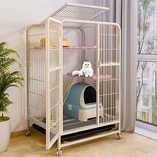 Katzenkäfige, große Haustierkiste, Abnehmbarer extra großer Katzenlaufstall, Katzengehege mit ausziehbarer Ablage und Universalrad/78 * 55 * 108 cm-B von RKJDMSWJ