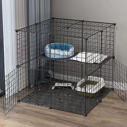 Katzenkäfige für Katzenmöbel im Innenbereich, Meerschweinchenkäfig-Villa aus Metalldrahtgeflecht, Kleintierhaus für Frettchen, Chinchilla, Igel, mehrschichtiger großer Raum (Farbe: Schwarz, von RKJDMSWJ