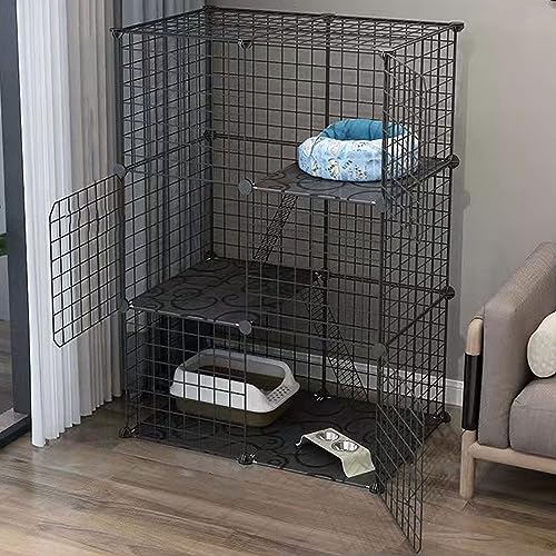 Katzenkäfige für Katzenmöbel im Innenbereich, Villa aus Metalldrahtgeflecht für Meerschweinchenkäfige, Kleintierhaus für Frettchen, Chinchillas, Igel, mehrschichtiger großer Raum (Farbe: Sch von RKJDMSWJ