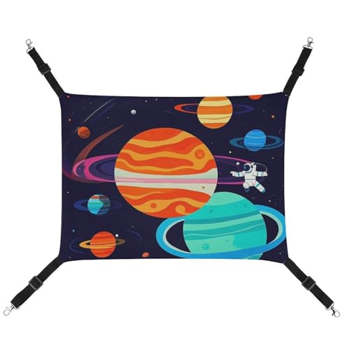 RKJVB Atmungsaktive Haustier-Hängematte mit verstellbaren Riemen, Astronauten-Druck, wendbar, Katzenbett, Hundematten für kleine Kaninchen, Frettchen, Meerschweinchen, 42 x 33 cm von RKJVB