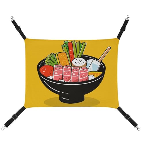 RKJVB Atmungsaktive Haustier-Hängematte mit verstellbaren Riemen, Cartoon-Hotpot-Doodle, bedruckt, wendbar, Katzenbett, Hundematten für kleine Kaninchen, Frettchen, Meerschweinchen, 42 x 33 cm von RKJVB