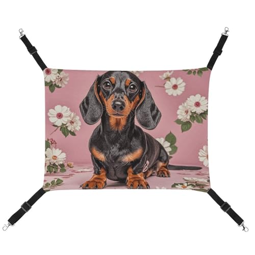 RKJVB Atmungsaktive Haustier-Hängematte mit verstellbaren Riemen, Dackel-Blumen, bedruckt, wendbar, Katzenbett, Hundematten für kleine Kaninchen, Frettchen, Meerschweinchen, 42 x 33 cm von RKJVB