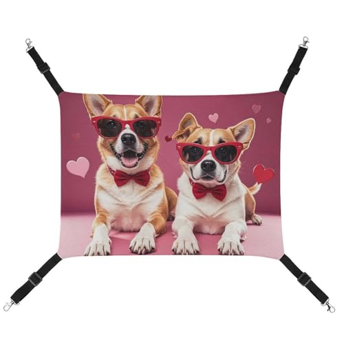 RKJVB Atmungsaktive Haustier-Hängematte mit verstellbaren Riemen, Hunde mit Sonnenbrille, bedruckt, wendbar, Katzenbett, Hundematten für kleine Kaninchen, Frettchen, Meerschweinchen, 42 x 33 cm von RKJVB