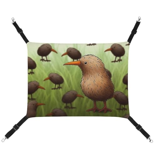 RKJVB Atmungsaktive Haustier-Hängematte mit verstellbaren Riemen, Kiwi-Vogel, niedlich, bedruckt, wendbar, Katzenbett, Hundematten für kleine Kaninchen, Frettchen, Meerschweinchen, 42 x 33 cm von RKJVB