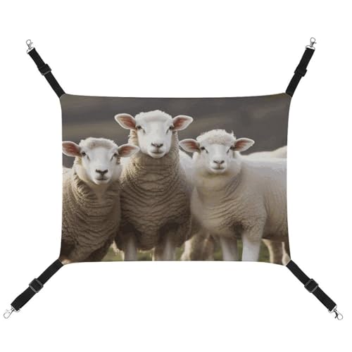 RKJVB Atmungsaktive Haustier-Hängematte mit verstellbaren Riemen, Schafe und Lämmern, bedruckt, wendbar, Katzenbett, Hundematten für kleine Kaninchen, Frettchen, Meerschweinchen, 42 x 33 cm von RKJVB