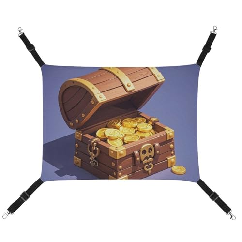 RKJVB Atmungsaktive Haustier-Hängematte mit verstellbaren Riemen, Schatzdruck, wendbar, Katzenbett, Hundematten für kleine Kaninchen, Frettchen, Meerschweinchen, 42 x 33 cm von RKJVB